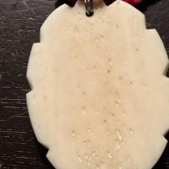 Vintage Red Beaded Necklace with Hand Carved White Pendant - Picture 4 of 5